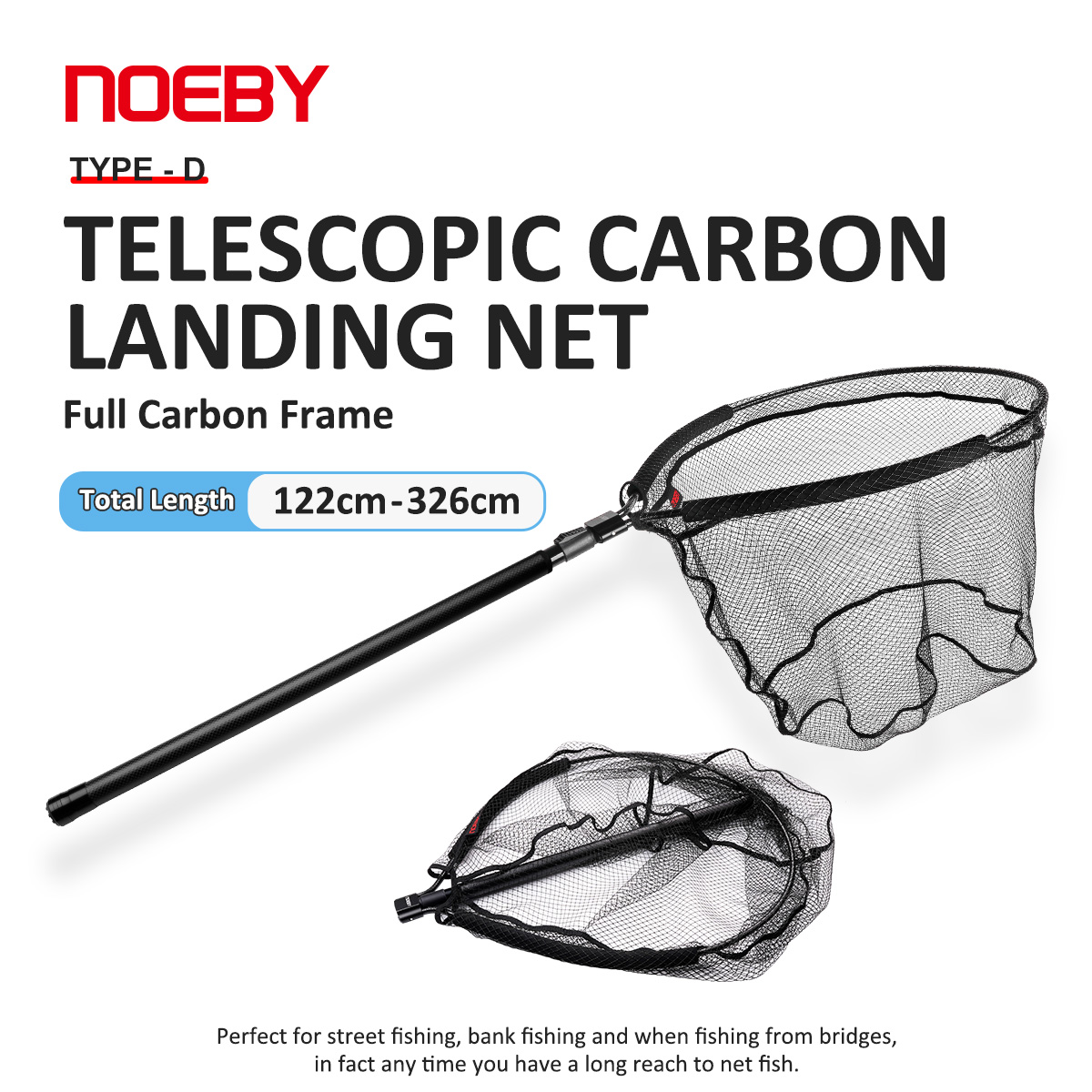 Landing Net Telescopic - NOEBY Teleskopik Kepçe Tam Karbon Çerçeveli